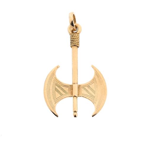 Gouden hanger van een labrys (tijdloos sieraad), Sieraden, Tassen en Uiterlijk, Bedels, Gebruikt, Overige merken, Goud, Ophalen of Verzenden