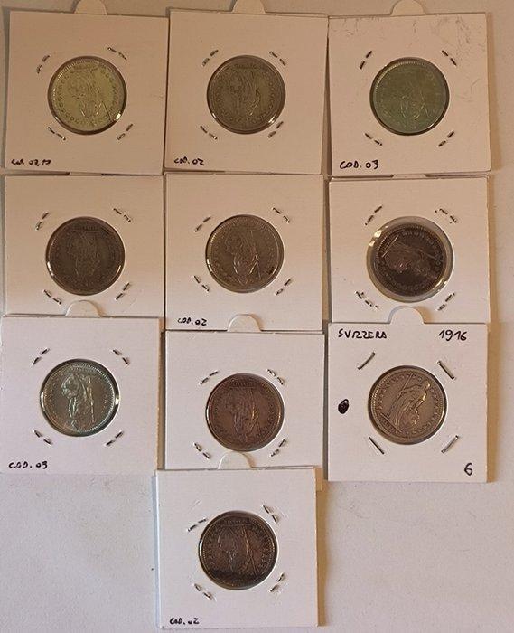Zwitserland. 1 Franc 10x 1916/1966 (Zonder Minimumprijs), Postzegels en Munten, Munten | Europa | Niet-Euromunten
