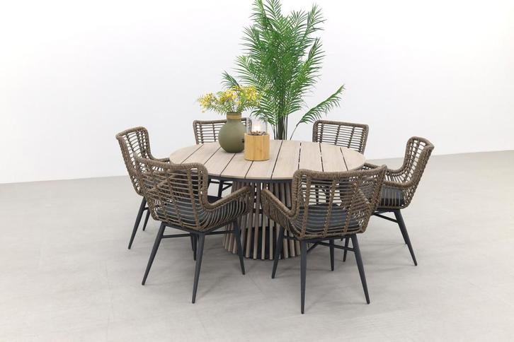 VDG Jasmine naturel/GI Trinxa ronde tuinset - Ø148 cm., Tuin en Terras, Tuinsets en Loungesets, Tuinset, Nieuw, Wicker, Verzenden