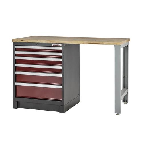 Heavy Duty werkbank met hardhouten werkblad, grijs pootstel, Doe-het-zelf en Verbouw, Werkbanken, Ophalen of Verzenden