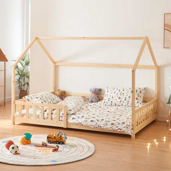 Kinderbed Hesel huisbed met uitvalbeveiliging 140x200 cm hou, Kinderen en Baby's, Kinderkamer | Bedden, Verzenden