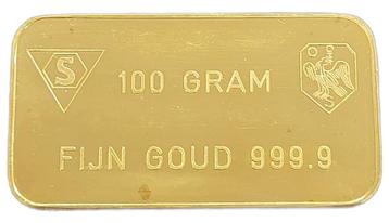100 gram goudbaar Schone NV Amsterdam (zie ontwerp) beschikbaar voor biedingen