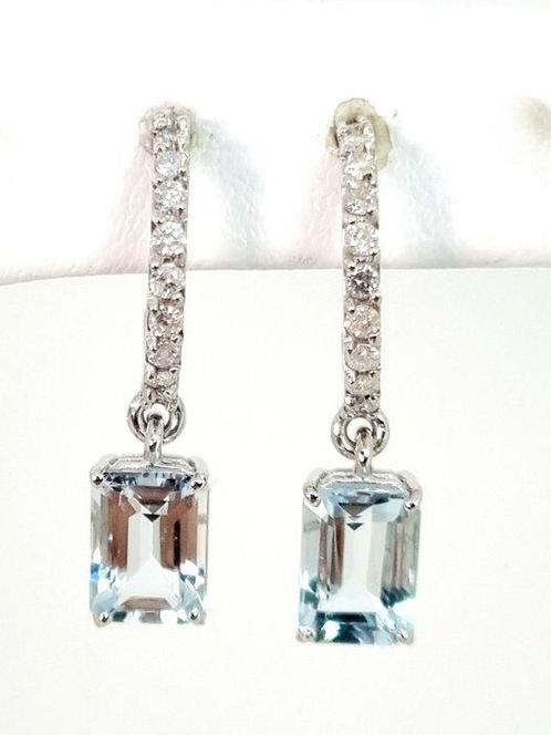 Oorbellen - 18 karaat Witgoud Aquamarijn - Diamant, Sieraden, Tassen en Uiterlijk, Oorbellen