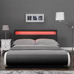Valencia - LED - Bedframe kunstleer 140x200 cm zwart, Huis en Inrichting, Slaapkamer | Bedden, Nieuw, Verzenden