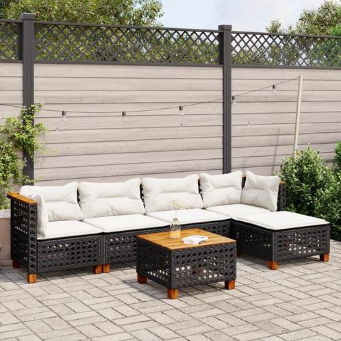 vidaXL 6-delige Loungeset met kussens poly rattan zwart, Tuin en Terras, Tuinsets en Loungesets, Loungeset, Nieuw, Rotan, Verzenden