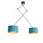 Hanglamp zwart met velours kappen blauw met goud 35 cm, Nieuw, Overige materialen, Klassiek / Antiek, 75 cm of meer