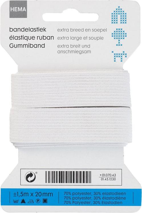 HEMA Bandelastiek 1.5mx20mm soepel wit, Hobby en Vrije tijd, Naaien en Fournituren, Nieuw, Verzenden