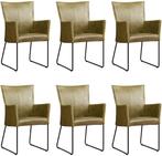 Set van 6 Olijfgroene leren industriële eetkamerstoelen - Vi, Huis en Inrichting, Stoelen, Nieuw, Vijf, Zes of meer stoelen, Modern