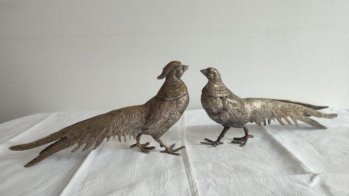 Couple de Faisans en métal argenté - Beeld, Couple de, Antiek en Kunst, Curiosa en Brocante