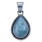 Zilveren Larimar edelsteen ovaal met parelrand kettinghanger, Verzenden, Nieuw