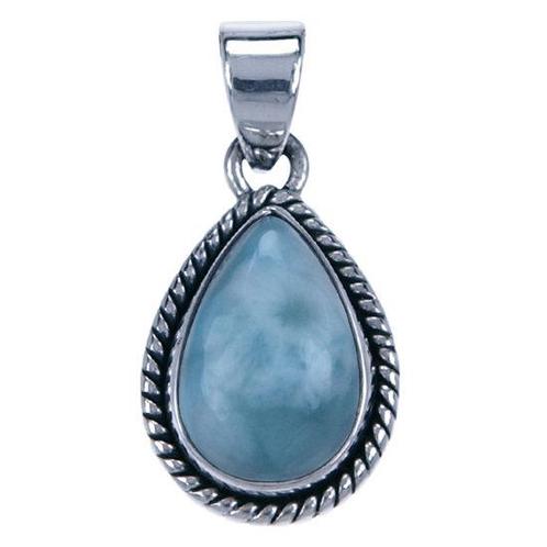 Zilveren Larimar edelsteen ovaal met parelrand kettinghanger, Sieraden, Tassen en Uiterlijk, Kettinghangers, Verzenden