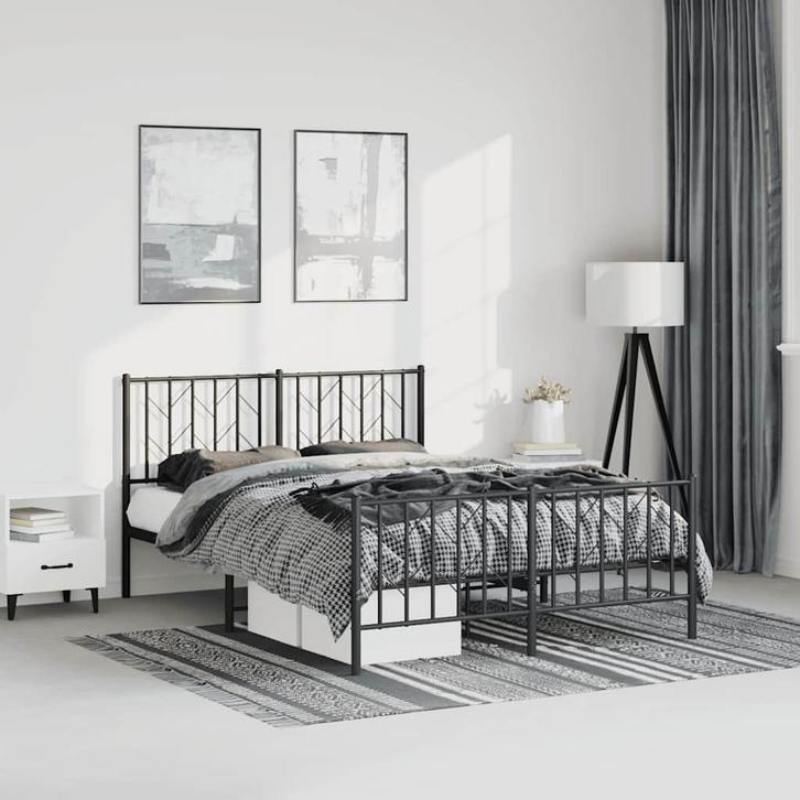 vidaXL Bedframe met hoofd- en voeteneinde metaal zwart, Huis en Inrichting, Slaapkamer | Bedden, Zwart, Nieuw, Metaal, Tweepersoons