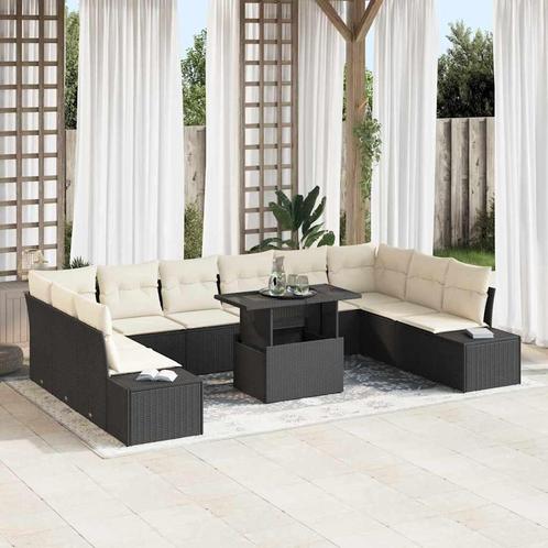 vidaXL Tuin Sofa Set met opslag 11 pcs Zwart Poly riet, Tuin en Terras, Tuinsets en Loungesets, Nieuw, Rotan, Verzenden