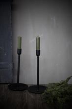 Metalen zwarte kandelaar dinerkaars op schaaltje 25 cm, Huis en Inrichting, Ophalen of Verzenden, Nieuw
