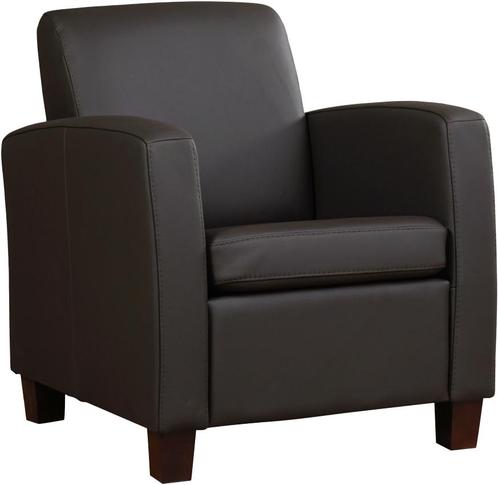Donkerbruine leren landelijke stoel - poot hout bruin - Tole, Huis en Inrichting, Fauteuils, 50 tot 75 cm, 75 tot 100 cm, Nieuw
