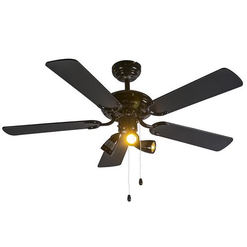 Plafondventilator zwart 110cm 3-lichts met trekschakelaar -, Huis en Inrichting, Lampen | Plafondlampen, Nieuw, Overige materialen