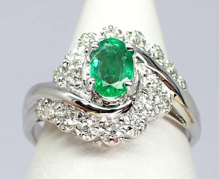 Ring - 18 karaat Geel goud - 0.58ct. tw. Smaragd - Diamant -, Sieraden, Tassen en Uiterlijk, Ringen
