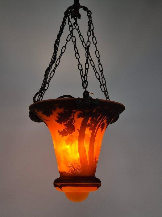 Muller Frères - Plafondlamp - Glas, IJzer - Art Nouveau, Antiek en Kunst, Antiek | Glas en Kristal