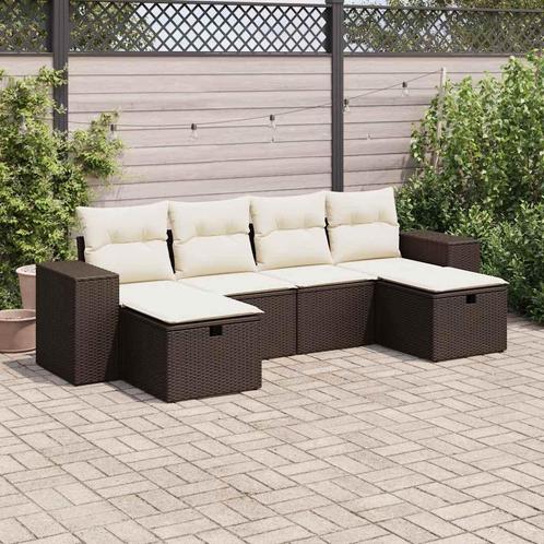 vidaXL 6-delige Loungeset met kussens poly rattan bruin, Tuin en Terras, Tuinsets en Loungesets, Loungeset, Nieuw, Rotan, Verzenden