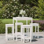 vidaXL 5-delige Tuinbarset massief grenenhout wit, Tuin en Terras, Verzenden, Nieuw, 5 zitplaatsen