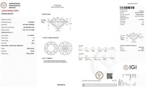 1 pcs Diamant (Natuurlijk) - 1.01 ct - Rond - G - SI2 -, Sieraden, Tassen en Uiterlijk, Edelstenen