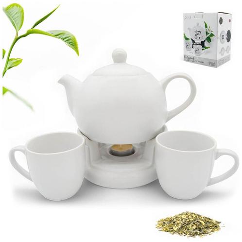 Bella Fiore Theepot Met Warmer 1L Inclusief 2 Mokken Wit -, Huis en Inrichting, Keuken | Servies, Ophalen of Verzenden