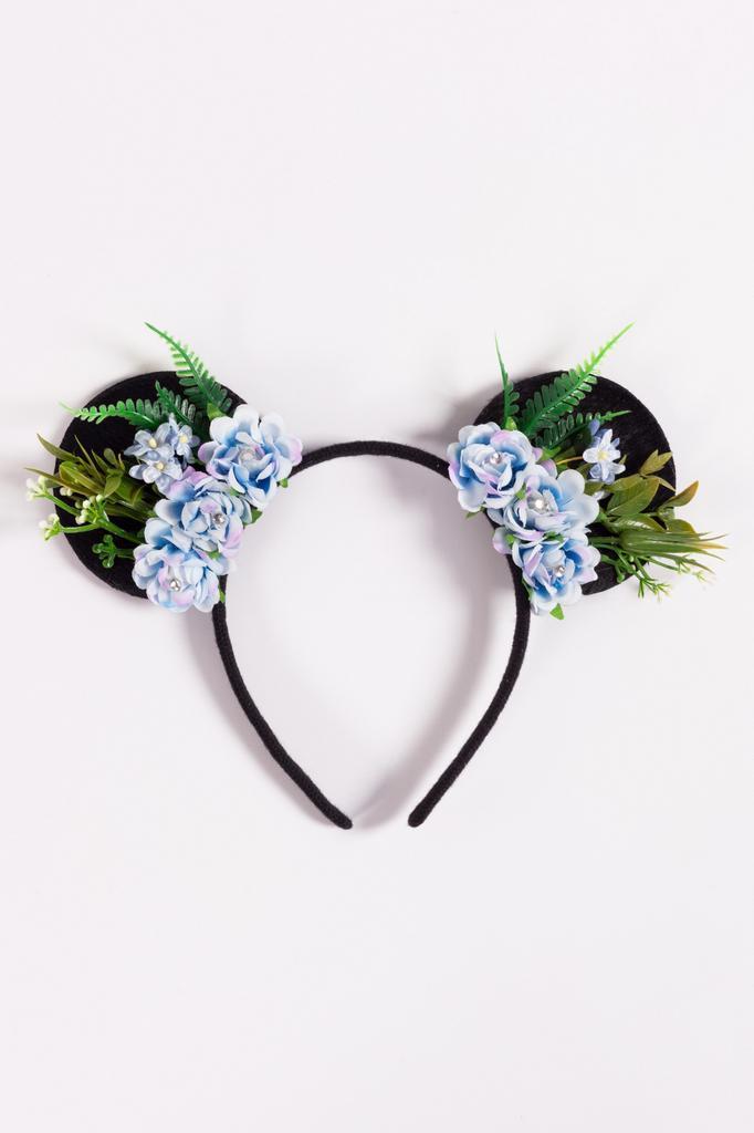 Haarband Mouse Oortjes Bloemetjes Blauw Strass Steentjes Dia, Kleding | Dames, Carnavalskleding en Feestkleding, Accessoires, Nieuw