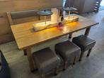 Hutten Houten Lage Tafel met Leren Krukken en Bank - Vapiano, Ophalen of Verzenden, Gebruikt, Meubilair
