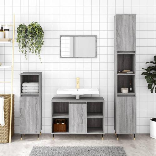 vidaXL 3-delige Badkamermeubelset bewerkt hout grijs sonoma, Huis en Inrichting, Badkamer | Badkamermeubels, Nieuw, Verzenden