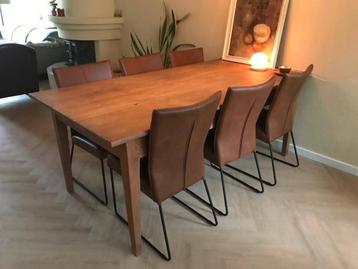 Set van 6 leren eetkamerstoelen - met designpoot - cognac kl beschikbaar voor biedingen