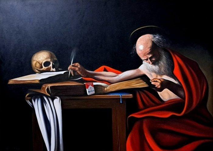 Antonio Sciacca (1957) - Caravaggio in Fumo - XL format, Antiek en Kunst, Kunst | Schilderijen | Klassiek