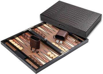 Backgammon - Houten Kist met Krokodillen Relief | Philos - beschikbaar voor biedingen
