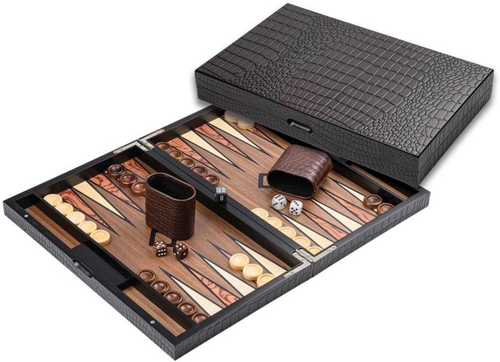 Backgammon - Houten Kist met Krokodillen Relief | Philos -, Hobby en Vrije tijd, Gezelschapsspellen | Bordspellen, Nieuw, Verzenden