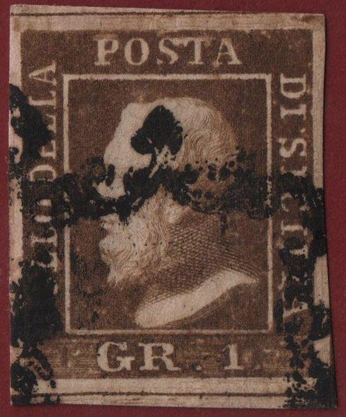 Italiaanse oude staten - Sicilië 1859 - 1 roestbruine korrel, Postzegels en Munten, Postzegels | Europa | Italië