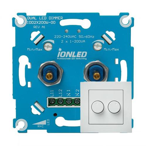 ION Industries LED Dimmer 2 x 200 Watt inclusief frontplaat, Doe-het-zelf en Verbouw, Elektra en Kabels, Nieuw, Ophalen of Verzenden