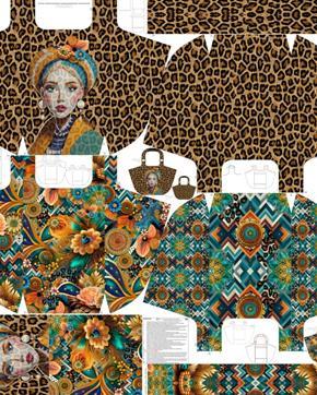 Canvas Katoen Extravagant Tas Paneel, Hobby en Vrije tijd, Stoffen en Lappen, Overige kleuren, Nieuw