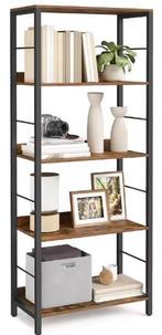 5/6 Lagen Boekenplank – Hout en Staal Opbergkast, Huis en Inrichting, Kasten | Boekenkasten, Verzenden, Nieuw