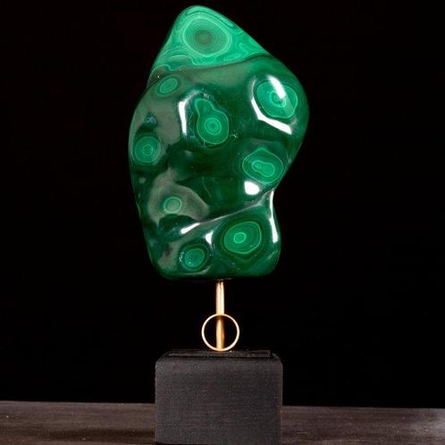 Malachiet & Design Natuurlijke malachiet met houten en, Verzamelen, Mineralen en Fossielen