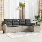 vidaXL 5-delige tuinset met kussens in lichtgrijs poly, Tuin en Terras, Verzenden, Nieuw, Rotan, Tuinset