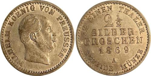 Silbergroschen 2,5 zilvergroschen 1869a Preussen Pruisen., Postzegels en Munten, Munten | Europa | Niet-Euromunten, Verzenden