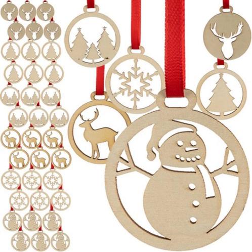 Ruhhy Houten Kerstballen – Set van 36 Stuks, Beige, DIY D., Diversen, Kerst, Nieuw, Ophalen of Verzenden