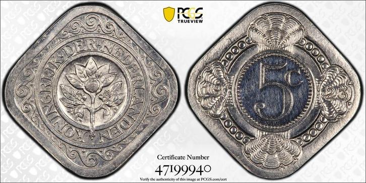 Koningin Wilhelmina 5 cent 1923 Proof PR64 PCGS, Postzegels en Munten, Munten | Nederland, Losse munt, 5 cent, Koningin Wilhelmina