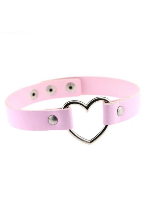 Choker Lichtroze Hartje Leer Collar Ketting Hart Halsband Ro, Sieraden, Tassen en Uiterlijk, Kettingen, Roze, Nieuw, Verstelbaar