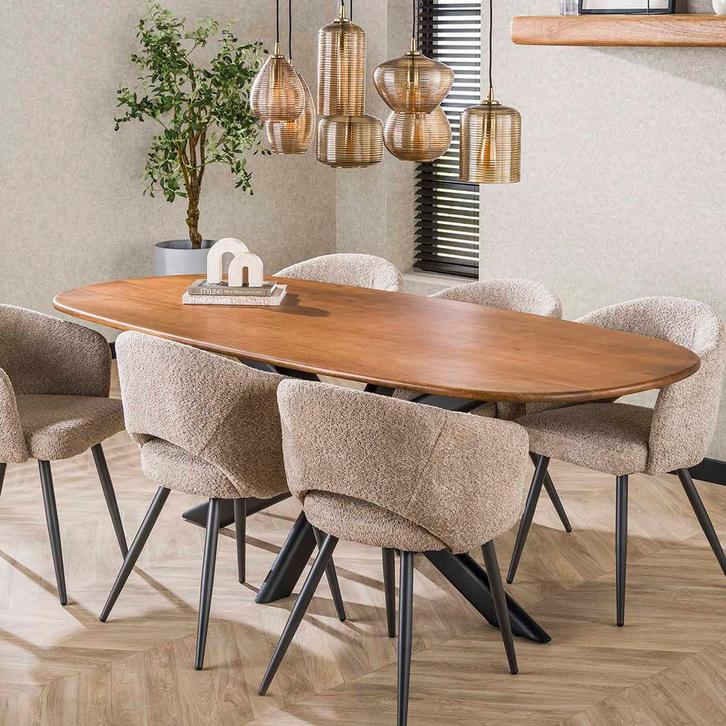 *WOONWINKEL* Ovale Eettafel Mangohout Zandkleur 180 Cm, Huis en Inrichting, Tafels | Eettafels, Nieuw, Verzenden