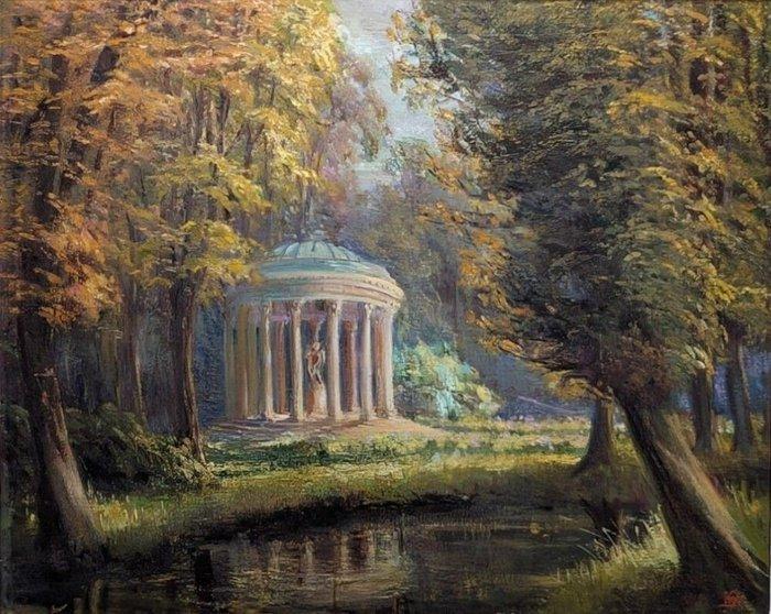 École belge (XIX-XX) - Paysage romantique avec Temple de, Antiek en Kunst, Kunst | Schilderijen | Klassiek