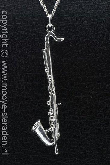 Zilveren Klarinet bas groot ketting hanger, Sieraden, Tassen en Uiterlijk, Kettinghangers, Verzenden