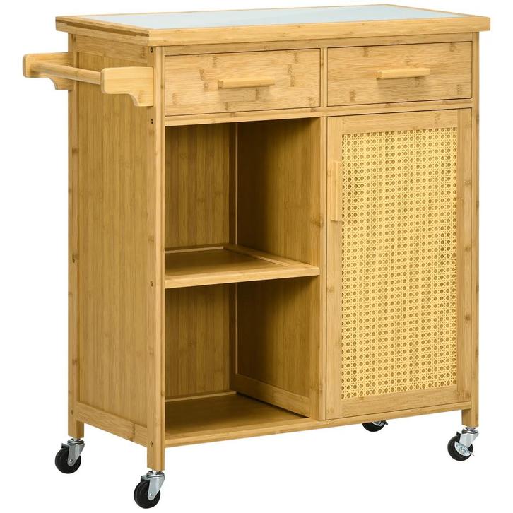 TRUUSK Keukenwagen met Lade en Kast - Bamboe - Handdoekhoude, Huis en Inrichting, Keuken | Keukenbenodigdheden, Nieuw, Verzenden