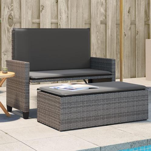 vidaXL Tuinbank met kussens en voetenbank poly rattan grijs, Tuin en Terras, Tuinbanken, Nieuw, Rotan, Verzenden
