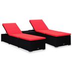 vidaXL 3-delige Ligbeddenset met theetafel poly rattan zwart, Tuin en Terras, Verzenden, Nieuw