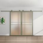 Dubbele stalen schuifdeur 6 Vlaks Olijfgroen Mat glas Luxe d, Doe-het-zelf en Verbouw, Kozijnen en Schuifpuien, 75 tot 150 cm